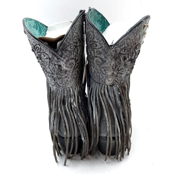 Corral‎ Embroidery Studded Fringe Boots Grey Leather Ankle Western Sz 6.5 Z0103 - Picture 7 of 10